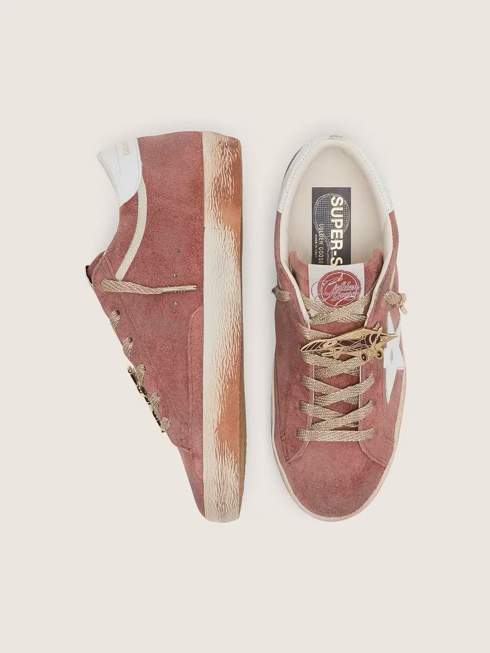 Golden Goose Men’s Super-Star in rust suede with metallic platinum leather star